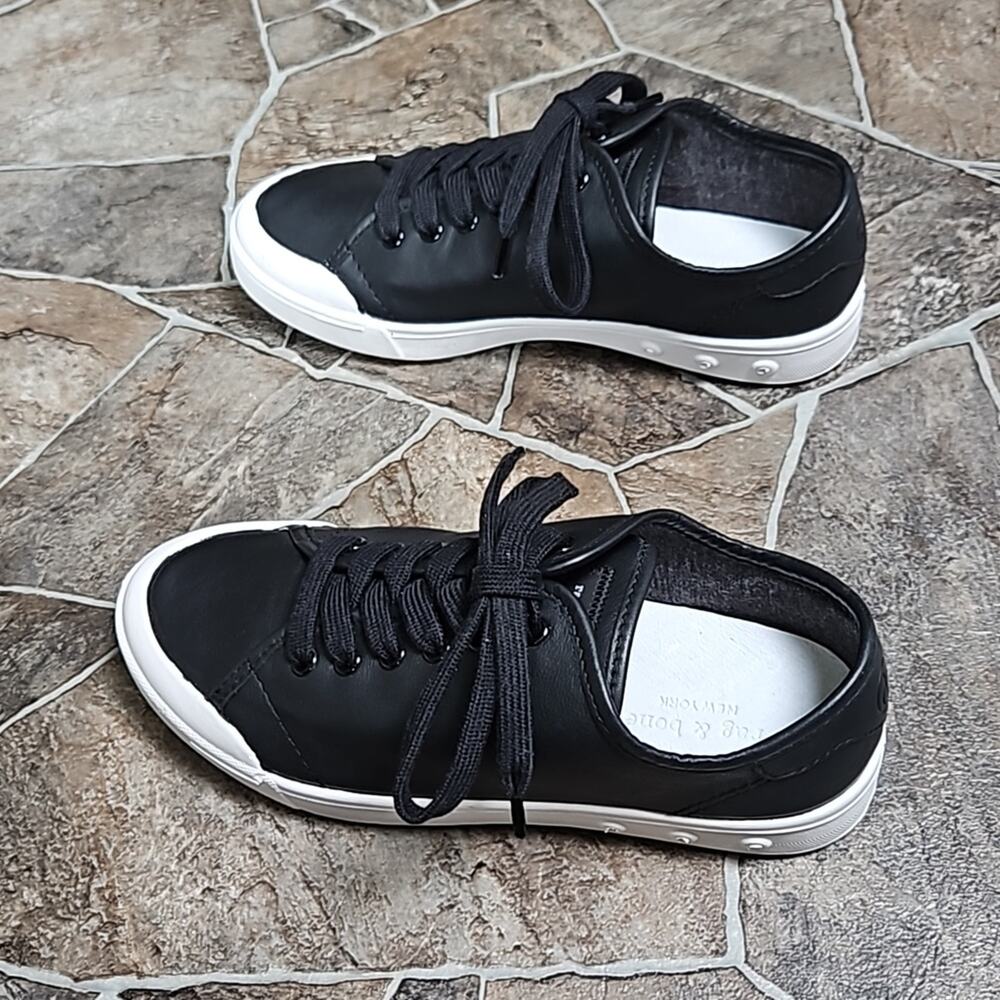 New in Box Rag & Bone Standard Issue Lace Up Sneakers Sz 6 Black Leather - Picture 5 of 11
